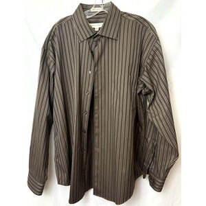 Pronto Uomo Men's Size XL Non Iron Long Sleeve Brown Stripe Shirt 100% Cotton